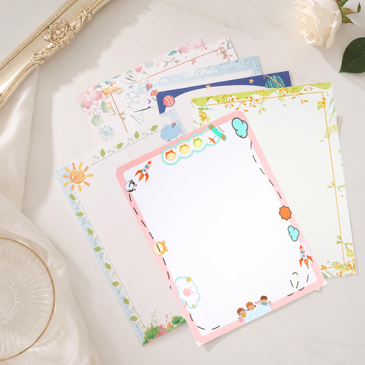 HASTHIP Stationery Writing Paper Set with Double-Sided European Retro Borders for Notes