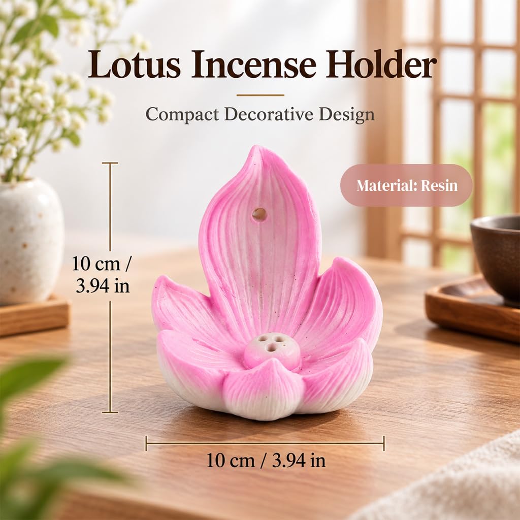 HASTHIP Lotus Incense Burner, 4-Hole Resin Stick Holder with Leaf Tray for Pooja and Meditation