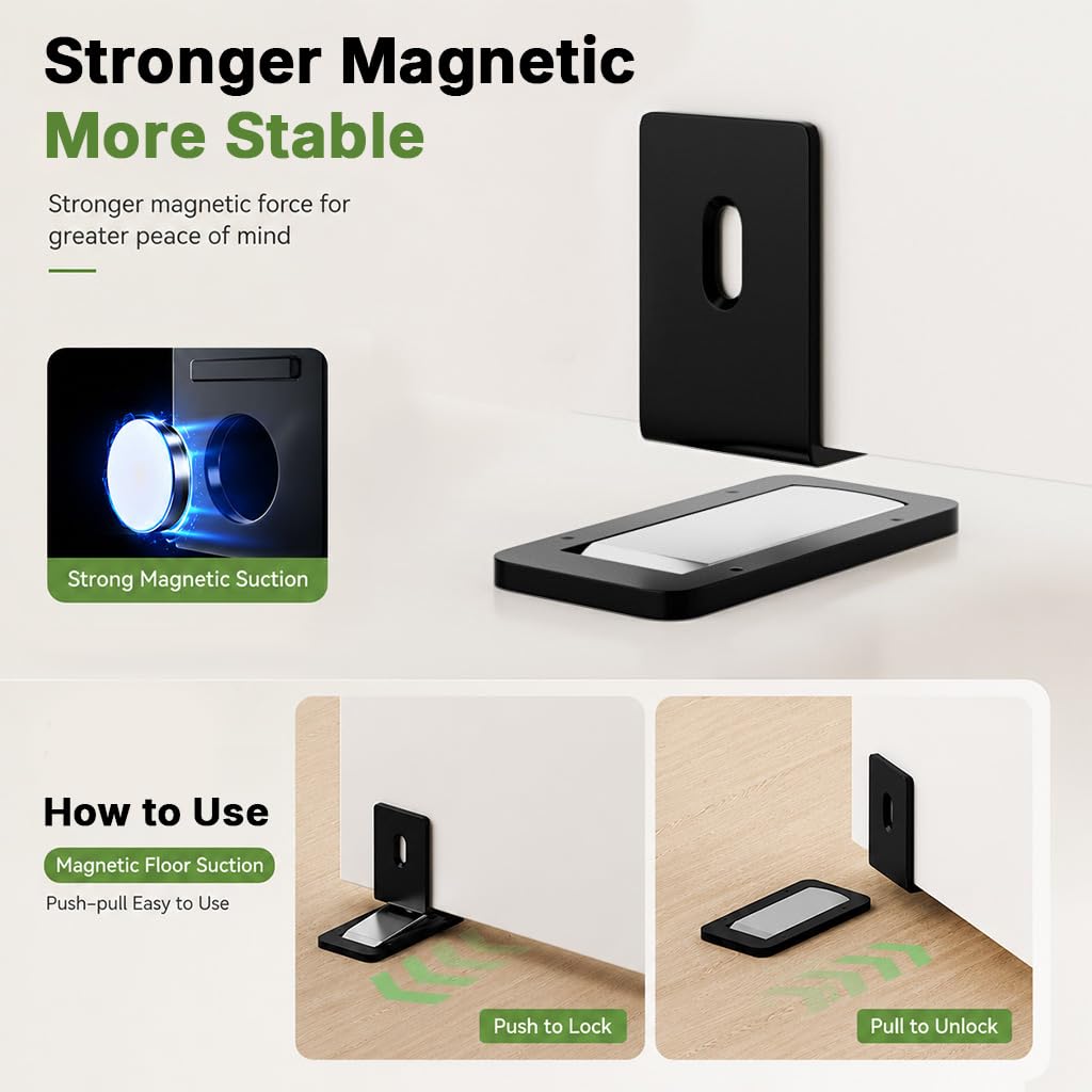 HASTHIP Magnetic Floor Door Stop with Low-Profile Design, Strong Magnet and Black Finish for Home and Office