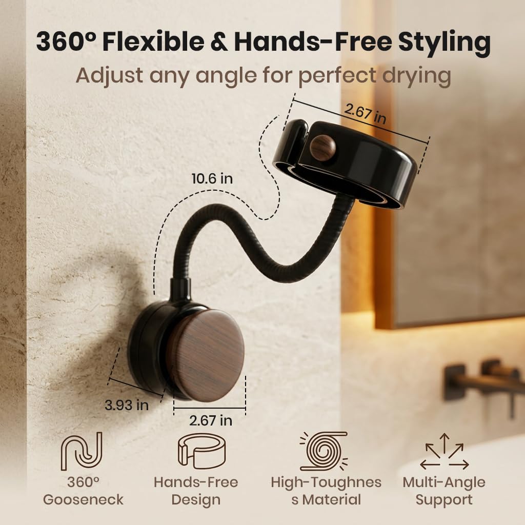 HASTHIP Hands-Free Hair Dryer Holder with Suction Cup, 360 Degree Rotation and Adjustable Height