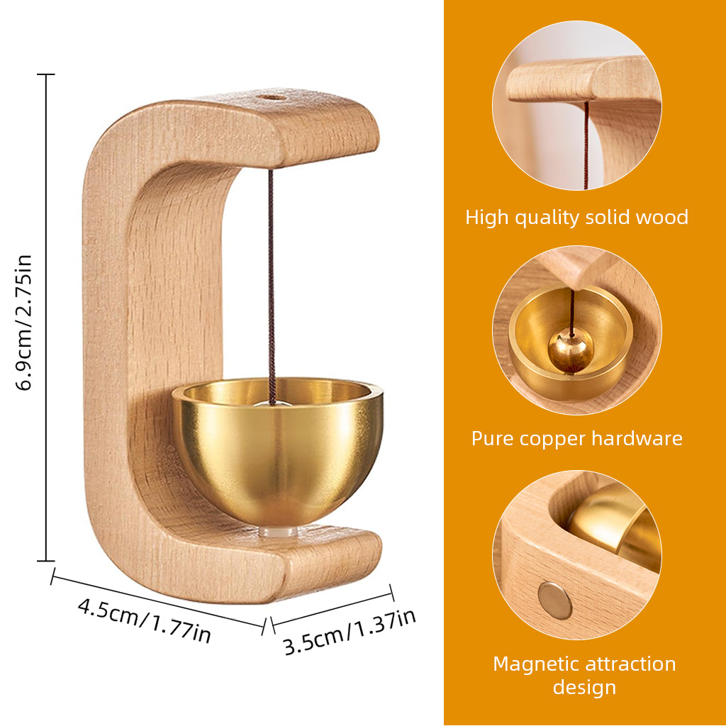 HASTHIP® Beech Wooden Door Chime with Brass Bell, Dopamine Door Bell for Home, Self-Adhesive Magnetic Doorbell, Serene Acoustic for Home & Shop, Shopkeepers Door Chime, Ideal Housewarming Gift