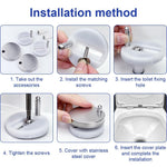 HASTHIP 6-Piece Toilet Seat Fixing Kit with Black Stainless Steel Hinges and Top-Fix Rubber Nuts
