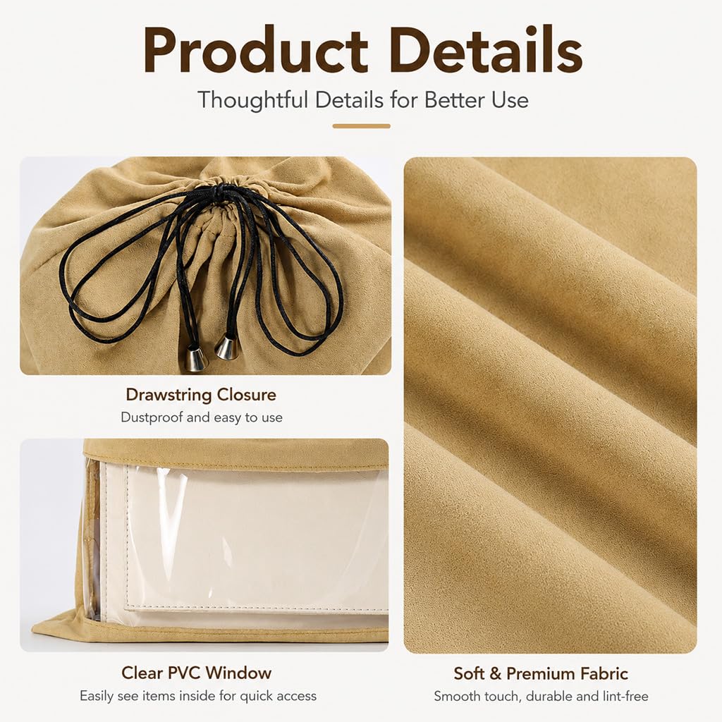 HASTHIP Velvet Dust Bags for Handbags, 2-Piece Set with Clear Window, Each 40 × 39CM
