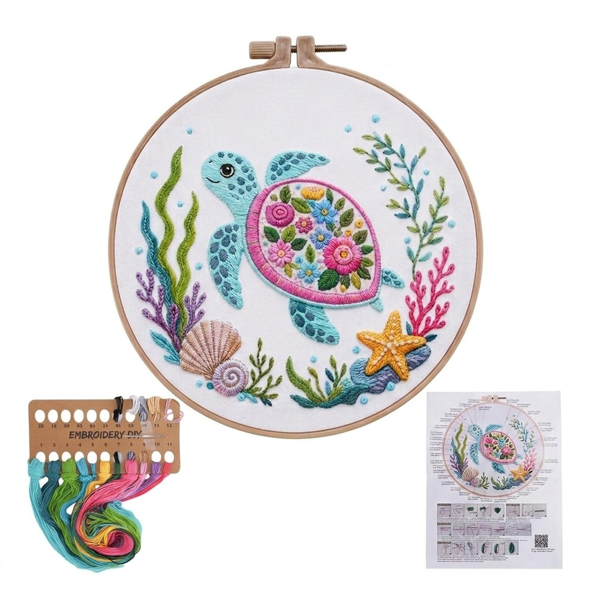 HASTHIP Embroidery Kit with 7.9 Inch PP Hoop, Printed Cotton Canvas and Colorful Threads