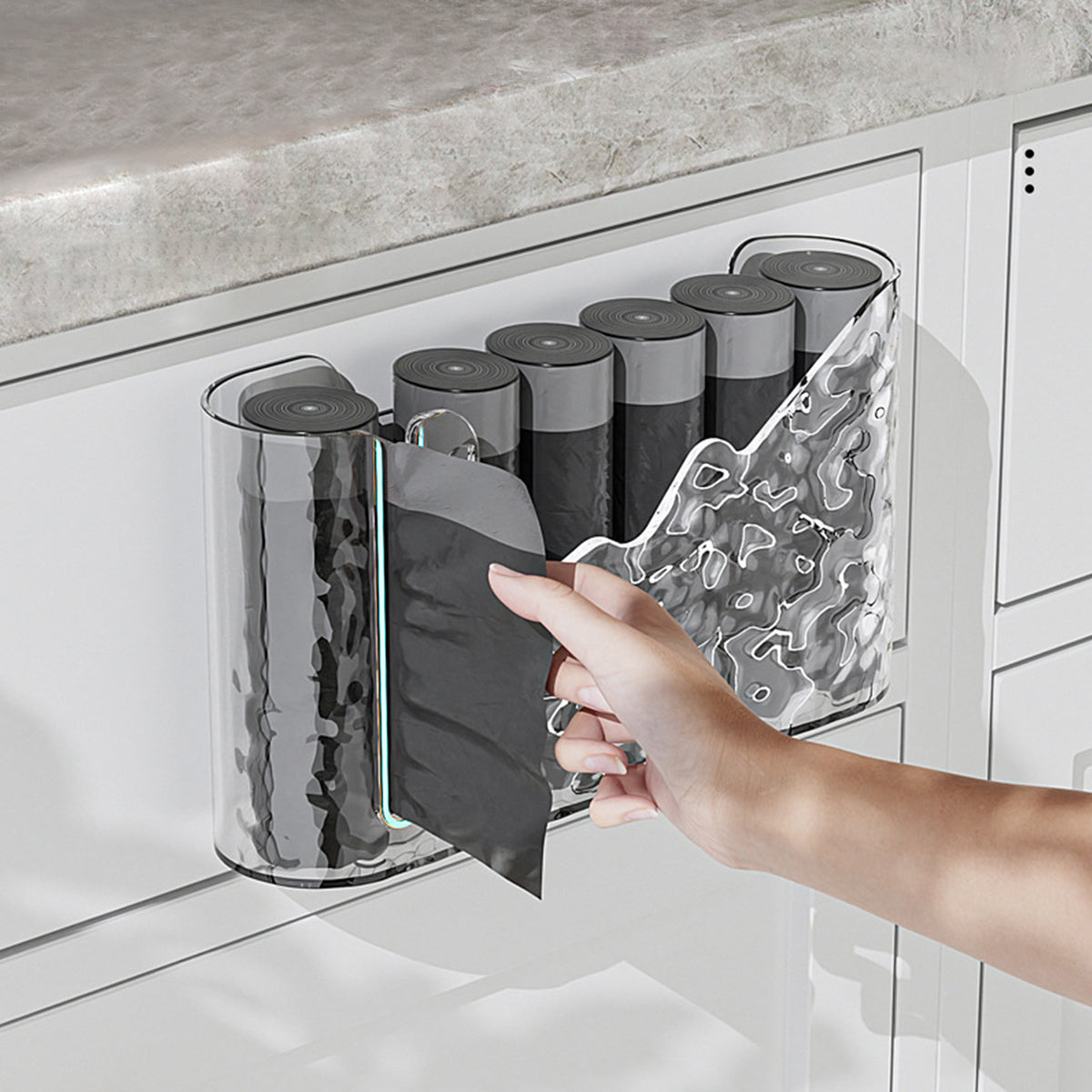 HASTHIP® Trash Bag Dispenser, Trash Bag Holder Wall Mount, Hanging Garbage Bag Dispenser, Trash Bag Roll Holder for Plastic Bags Countertop, Home Decor Under Kitchen Sink Organization