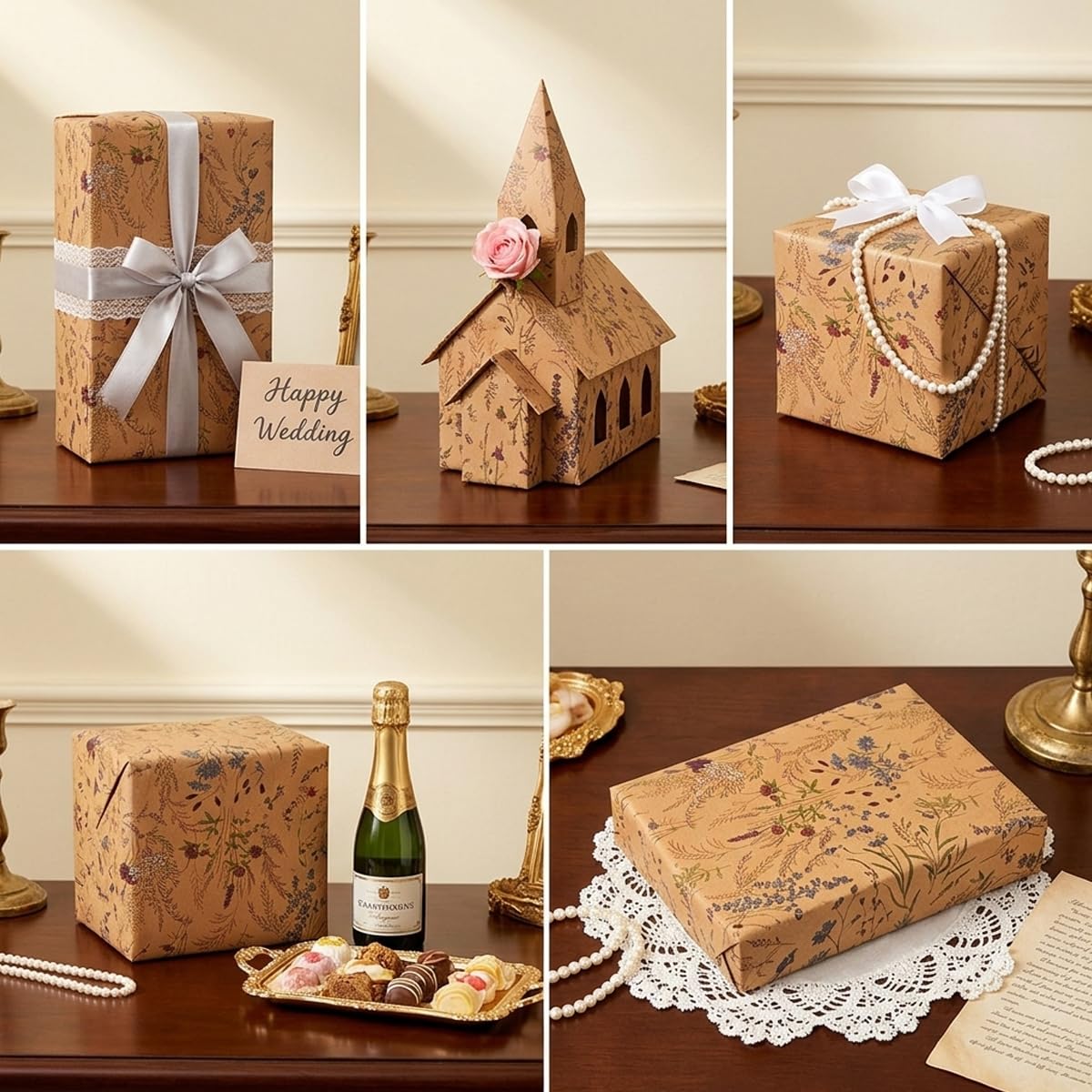 HASTHIP Wild Flower Vintage Floral Matte Wrapping Paper Roll for Gifts and Creative Projects