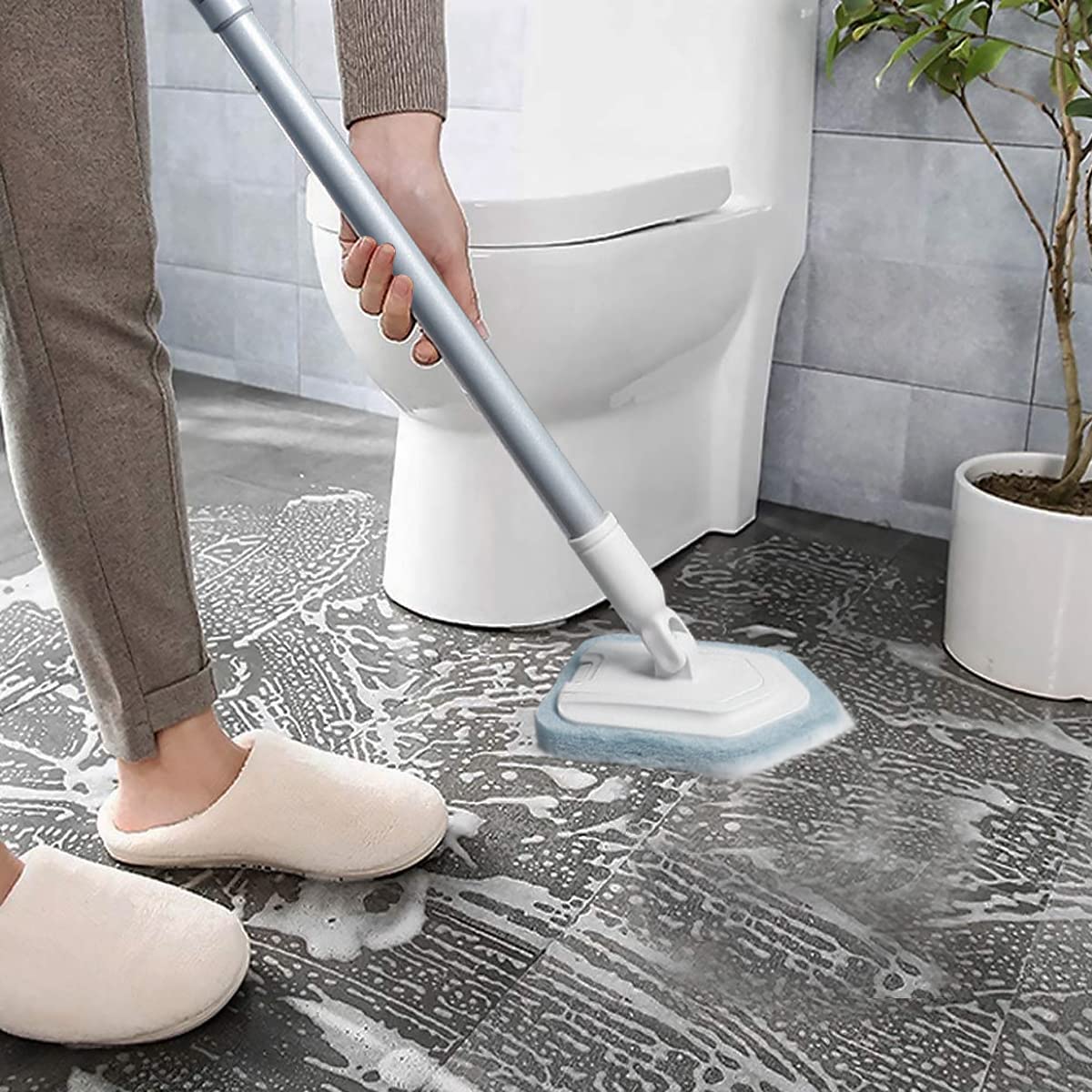 HASTHIP Bathroom Cleaning Brush with 39" Extendable Handle and Two Replaceable Heads for Home