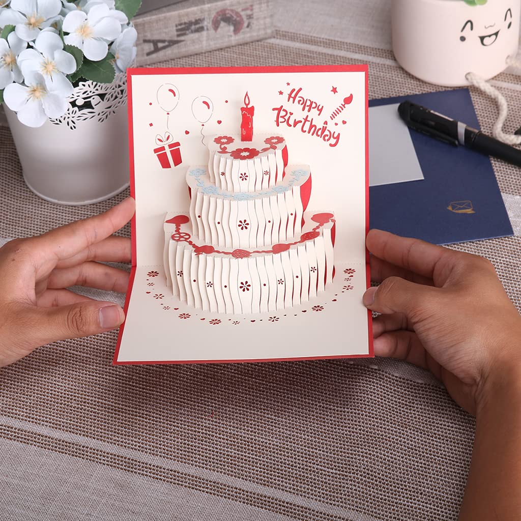 happy birthday invitation card with matching red envelope and sticker