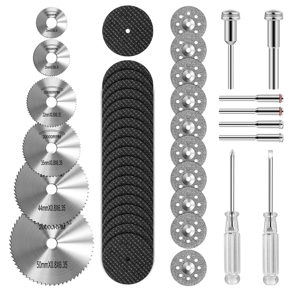 HASTHIP 44-Piece Rotary Tool Accessories Set – HSS Circular Saw Blades, Grinding Discs & Diamond Cutting Wheels for DIY & Repairs