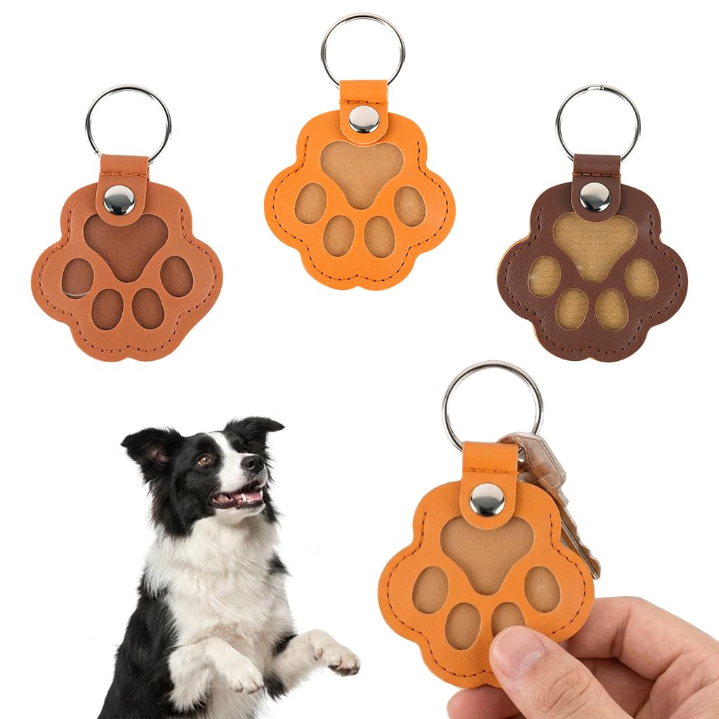 HASTHIP 3Pcs Pet Hair Keepsake Paw Charm, PU Leather Memory Holder for Dog and Cat Fur – 5.5 x 6 cm Key Ring