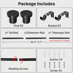 HASTHIP® Carbon Steel Curtain Rod Telescopic 80-182cm, Adjustable Length Extendable Drapery Rod with Wall Mount Brackets, Black Curtain Pole for Windows, Living Room Bedroom Home Decor
