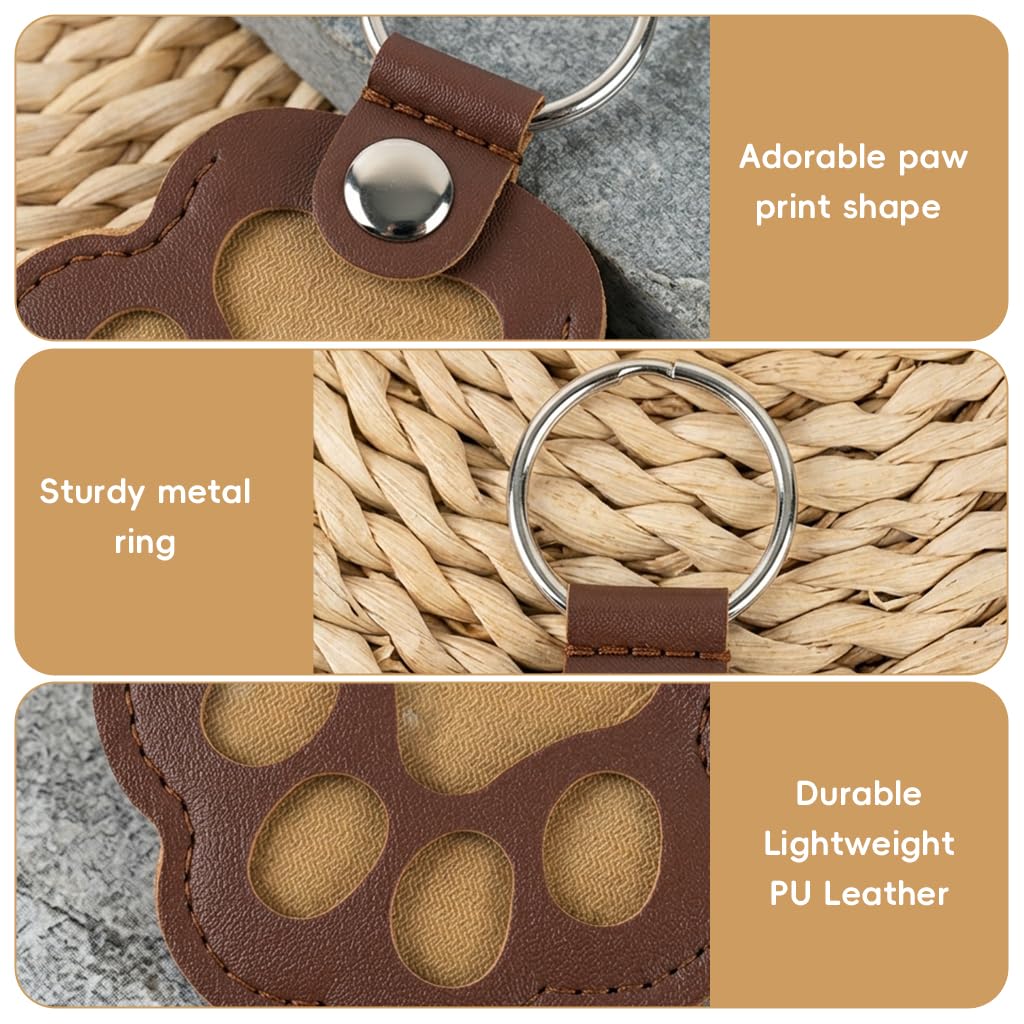 HASTHIP 3Pcs Pet Hair Keepsake Paw Charm, PU Leather Memory Holder for Dog and Cat Fur – 5.5 x 6 cm Key Ring