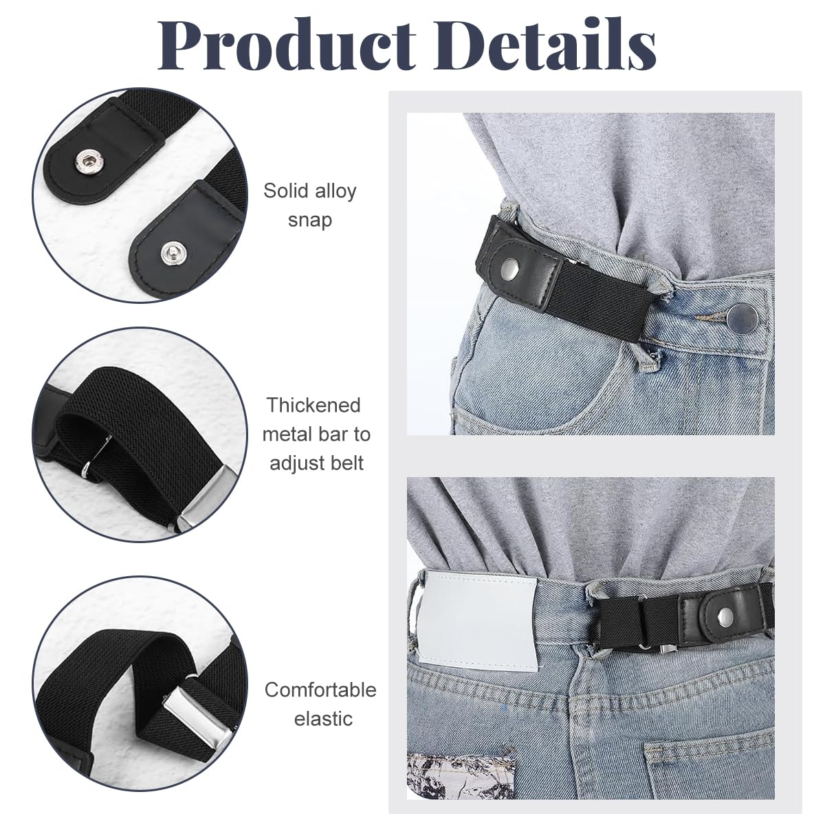 HASTHIP 2-Piece Buckle-Free Elastic Belts for Women - Beige