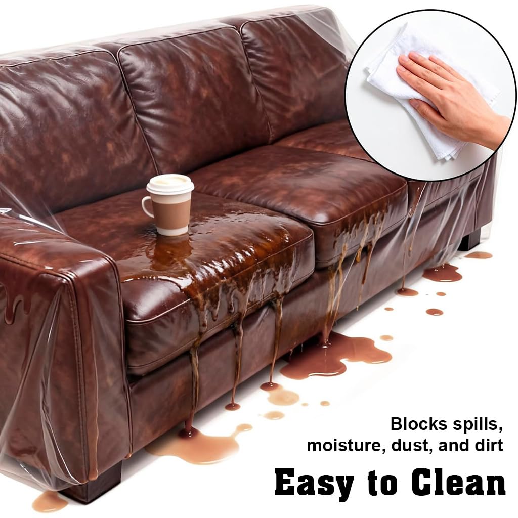 HASTHIP 4-Piece Clear Sofa Covers with Elastic Bands