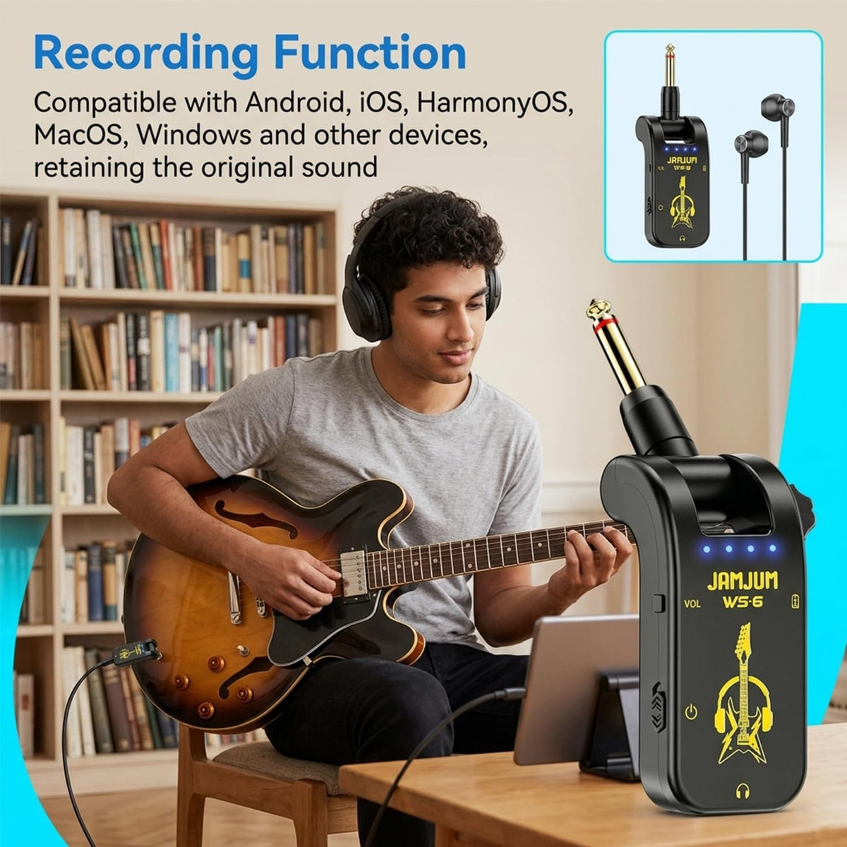 HASTHIP® Mini Guitar Headphone Amp Distortion Timbre Electric Guitar Headphone Amplifying Tool with Built in Effects for Portable Silent Practice and Travel Use