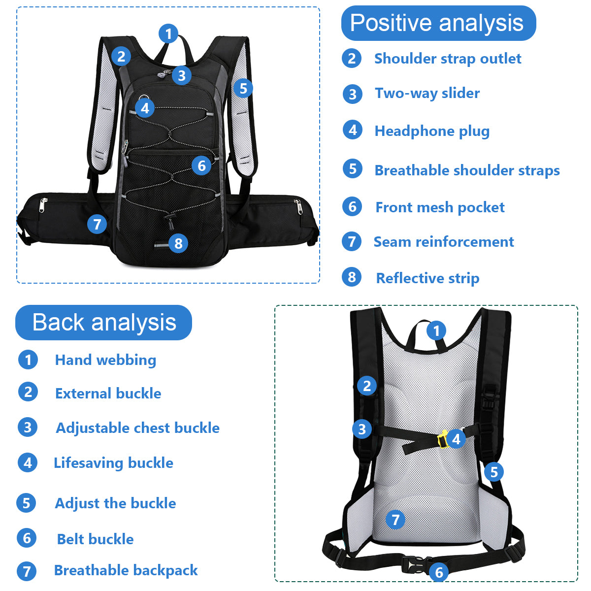 HASTHIP® Hydration Backpack with 2L Hydration Bag for Hiking Cycling Running MTB, BPA Free Hydration Backpack Professional Hiking Backpack for Men Women Kids, Trekking and Cycling Accessories