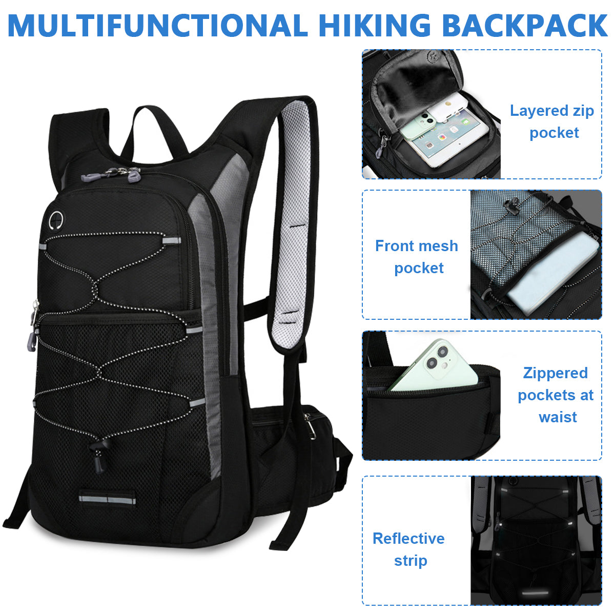 HASTHIP® Hydration Backpack with 2L Hydration Bag for Hiking Cycling Running MTB, BPA Free Hydration Backpack Professional Hiking Backpack for Men Women Kids, Trekking and Cycling Accessories