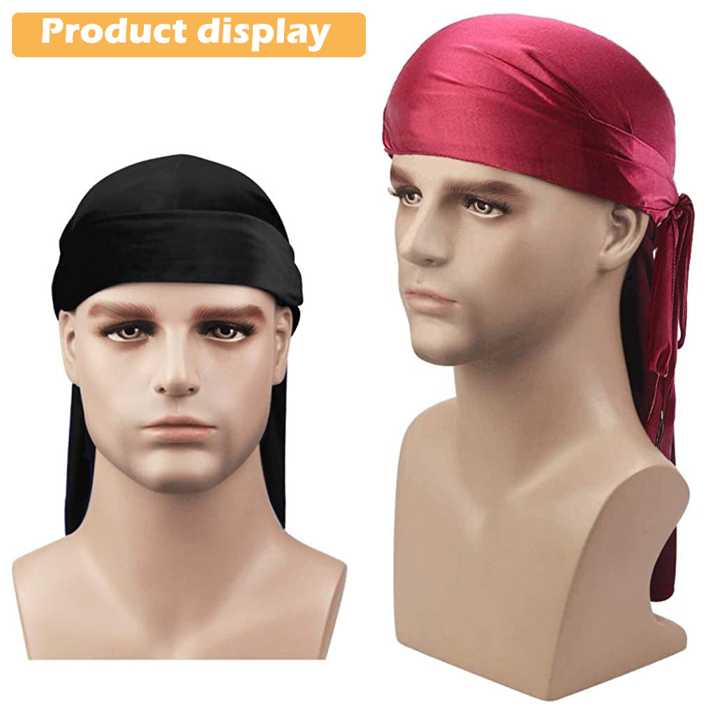 HASTHIP® Silk Durag For Men And Women Head Cover Cap Hiphop Style Durag Headwear Fashion Piece Extra Long Head Scarf - 4 Pcs,Unisex,Multicolor