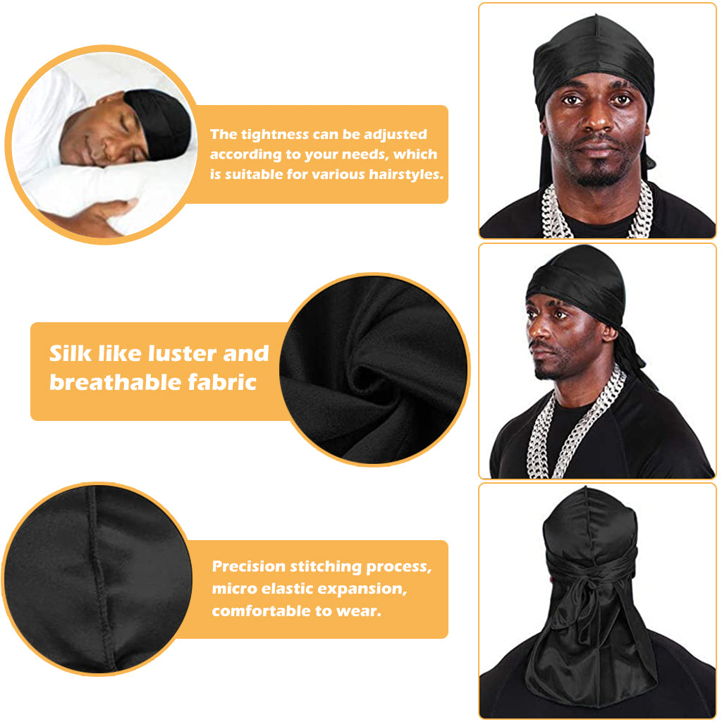 HASTHIP® Silk Durag For Men And Women Head Cover Cap Hiphop Style Durag Headwear Fashion Piece Extra Long Head Scarf - 4 Pcs,Unisex,Multicolor
