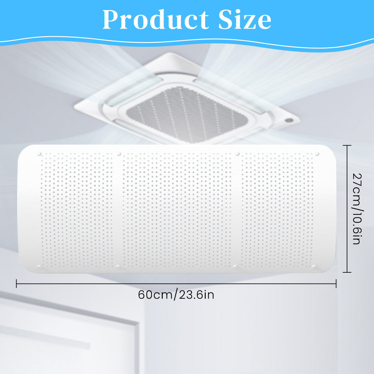 HASTHIP® 1Pcs Air Deflector for Ceiling AC Adjustable Clip-on Deflector for Ceiling Cassette Air Conditioner Universal Deflector Condensation Prevention Air Deflector Panel, 23.6x10.6 inches