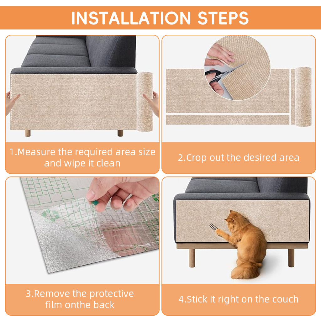 HASTHIP® 1PCS 39.4"x15.8" Self-Adhesive Cat Scratch Mats – Trimmable DIY Cat Scratcher Pads for Couch