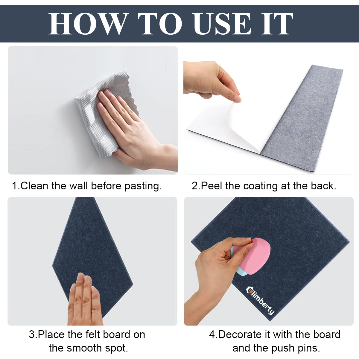 HASTHIP® Cork Board Alternative - 47"x35" 6 Pack Felt Wall Tiles with Safe Removable Adhesive Tabs