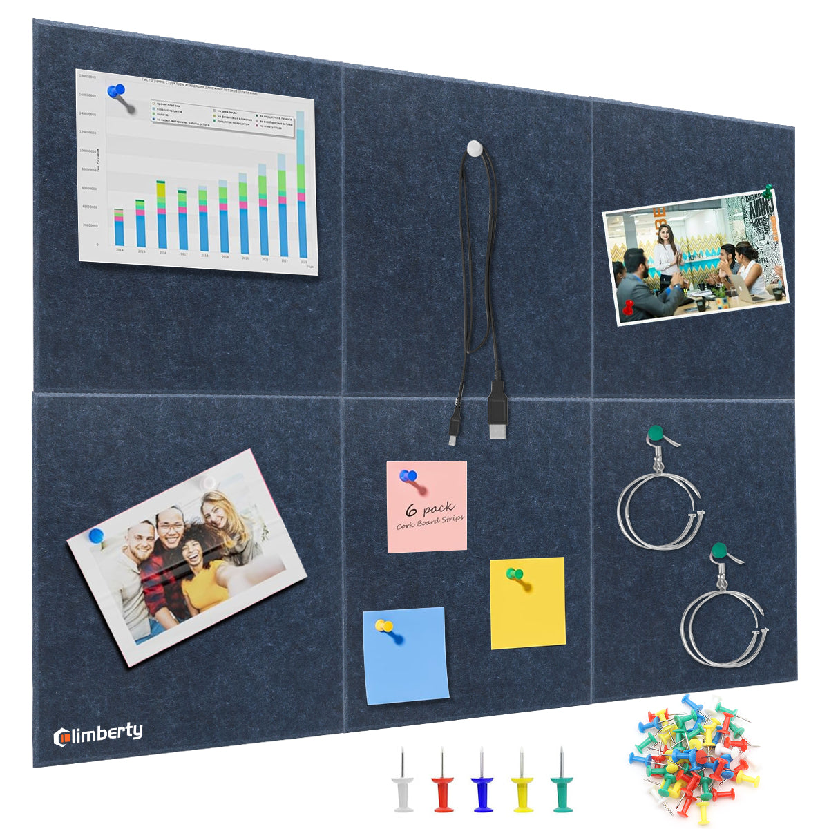 HASTHIP® Cork Board Alternative - 47"x35" 6 Pack Felt Wall Tiles with Safe Removable Adhesive Tabs