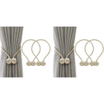 HASTHIP Curtain Tiebacks for Home and Office with Strong Magnetic Clips and 16 in Rope | Gray Beige Woven Pack of 2
