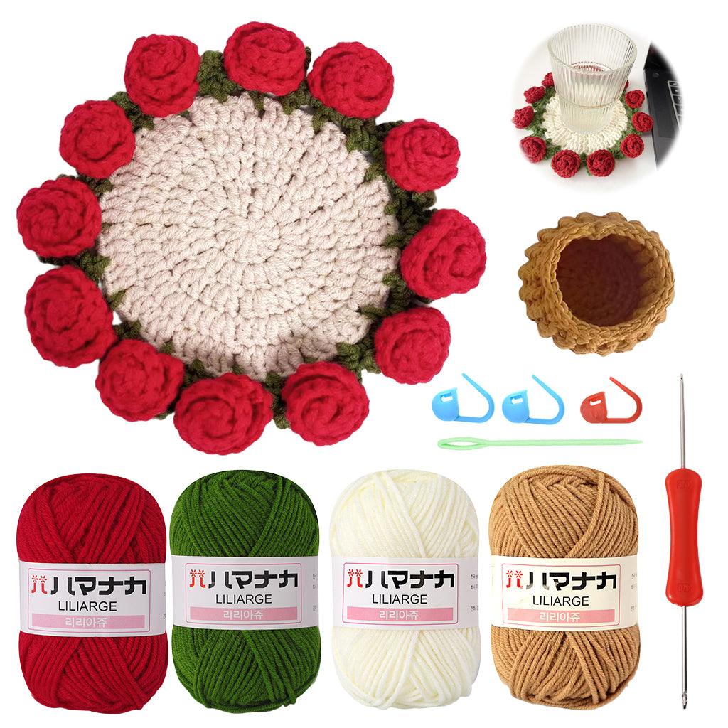 HASTHIP® DIY Rose Crochet Coaster Art Craft Kit