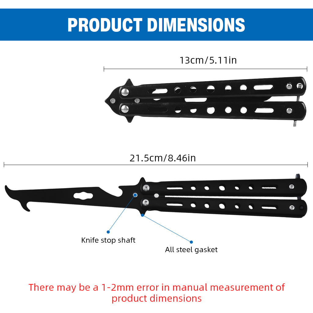 HASTHIP® Butterfly Knives Trainer with O-Ring Latch for Beginner, Balisong Trainer with Unsharpened Blade for Practicing Flipping Tricks, Stainless Steel Safe Practice Tool, Black