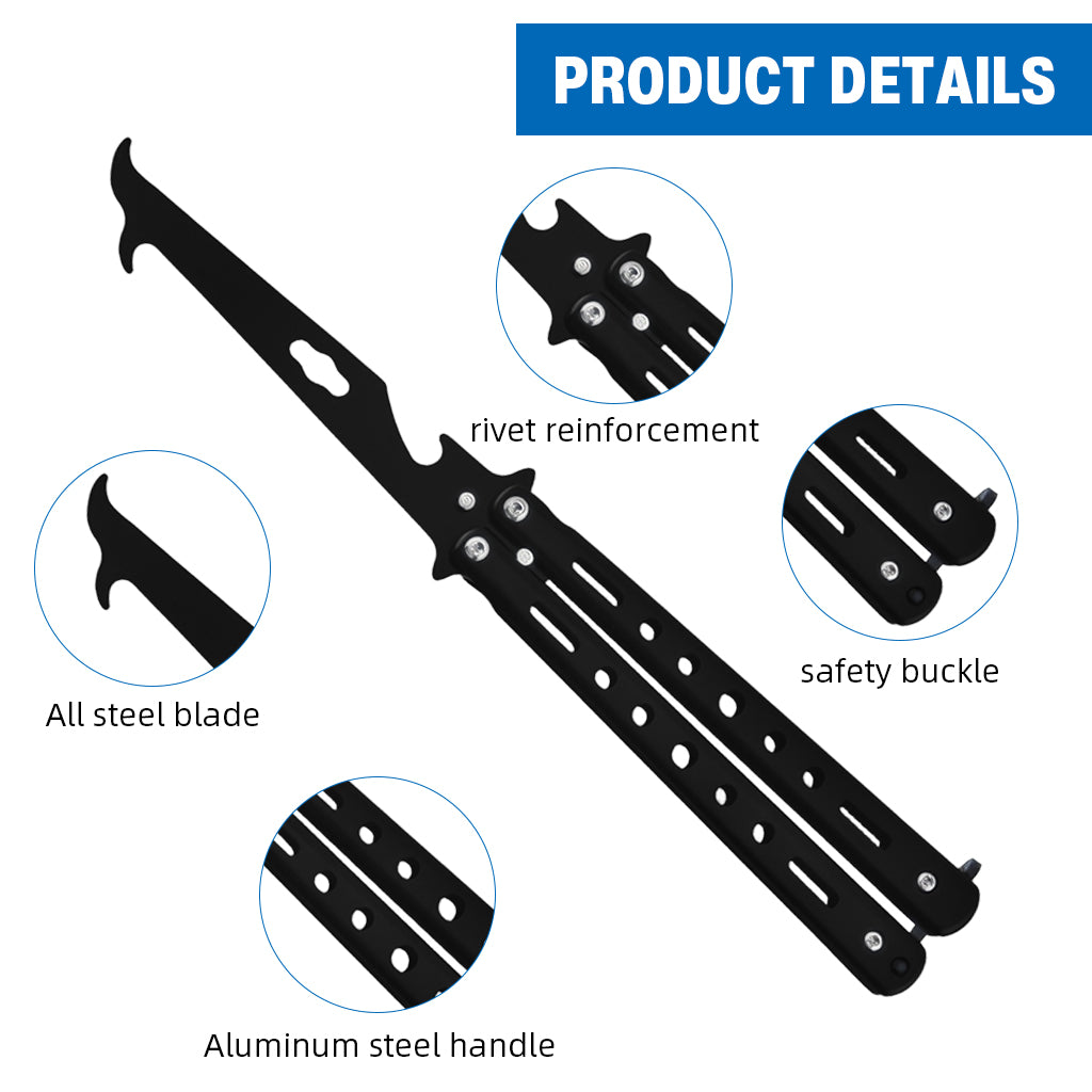 HASTHIP® Butterfly Knives Trainer with O-Ring Latch for Beginner, Balisong Trainer with Unsharpened Blade for Practicing Flipping Tricks, Stainless Steel Safe Practice Tool, Black