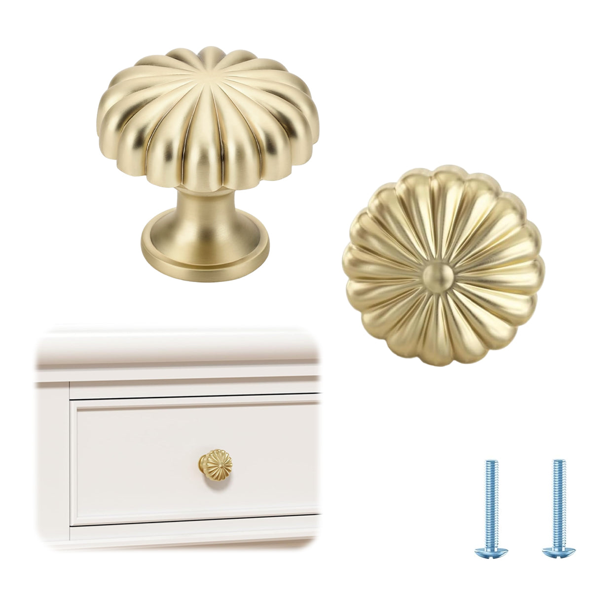 HASTHIP® 2 Pack Cabinet Handles, Brushed Brass Round Drawer Pulls, Soft Gold Knobs for Kitchen Cabinets, Dresser, Wardrobe, Cupboard Furniture Hardware