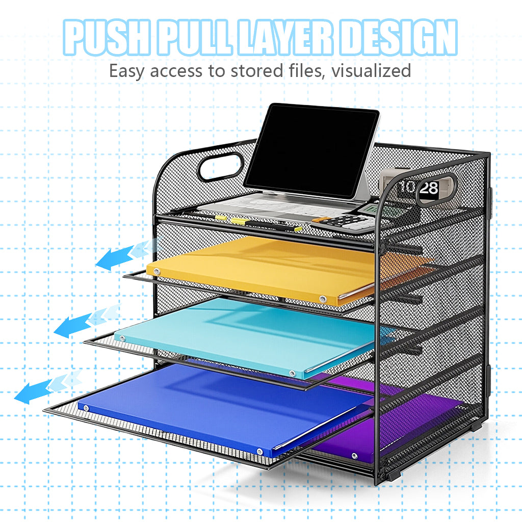 HASTHIP File Holder for Office and School Use featuring 5 Layers with Metal Mesh Handle | 32.5x32.5x23 cm Desk Organizer