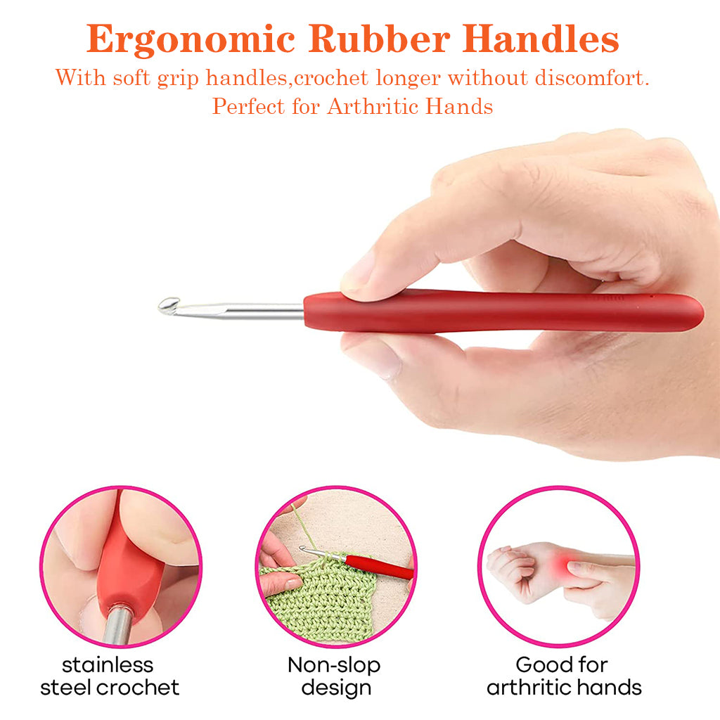 Crochet Hooks Set, Realplus 41 Pcs Full Size Crochet Set, Ergonomic Soft Grip Rubber Handles, Crochet Kits For Beginners Adults, Sister Gift, Crochet Hooks With Case (Green)