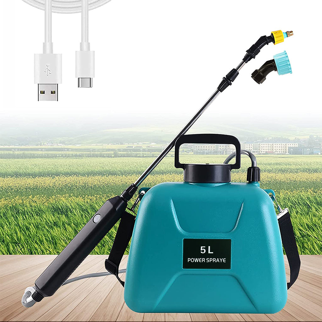 Electric Agriculture Sprayer with 5L Watering Can & 3m Pipe & 2 Nozzles, USB Rechargeable Sprayer Pump, Portable Sprayer with Telescopic Wand for Gardening for Greenhouse Planting Bush Flower