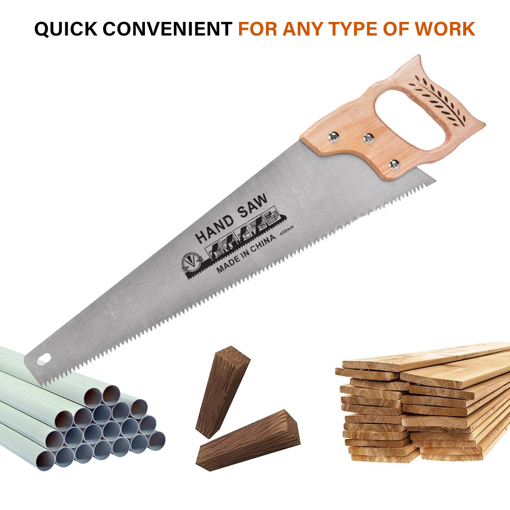 45cm Hand saw for Wood, Plywood Cutting, Heavy Duty SK-4 Steel Handsaw for Pruning, Gardening, High Cutting Efficiency, Hand-Crafted Tool for Carpenter