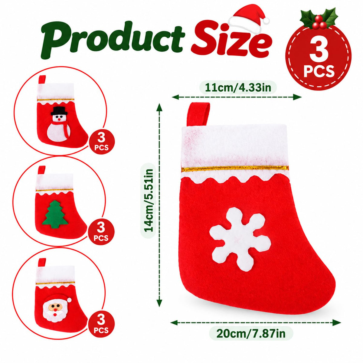 HASTHIP 12-Piece Mini Christmas Stocking Cutlery Holders with Hanging Loops and Four Festive Designs