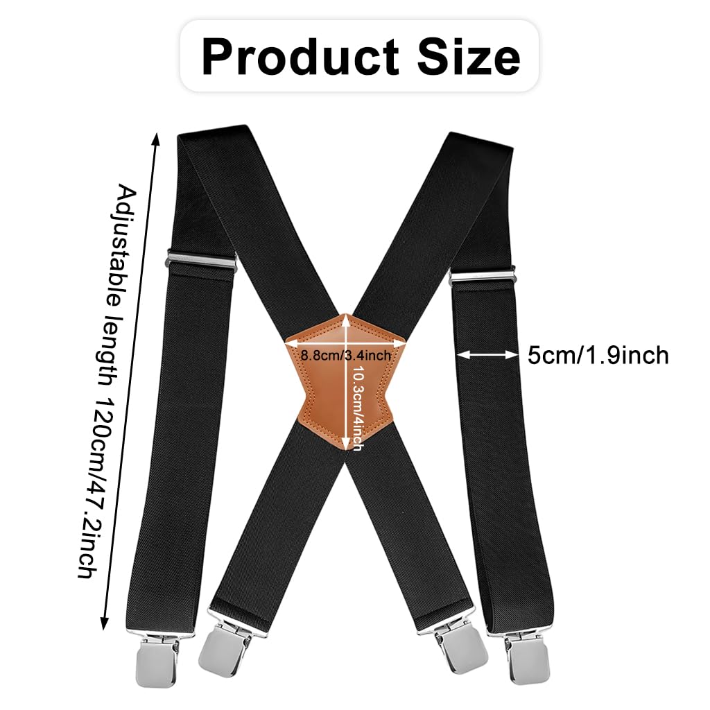 HASTHIP Suspenders for Men, 2 Inch Wide Elastic X-Back Braces with Leather Patch and Strong Clips, Adjustable Fit