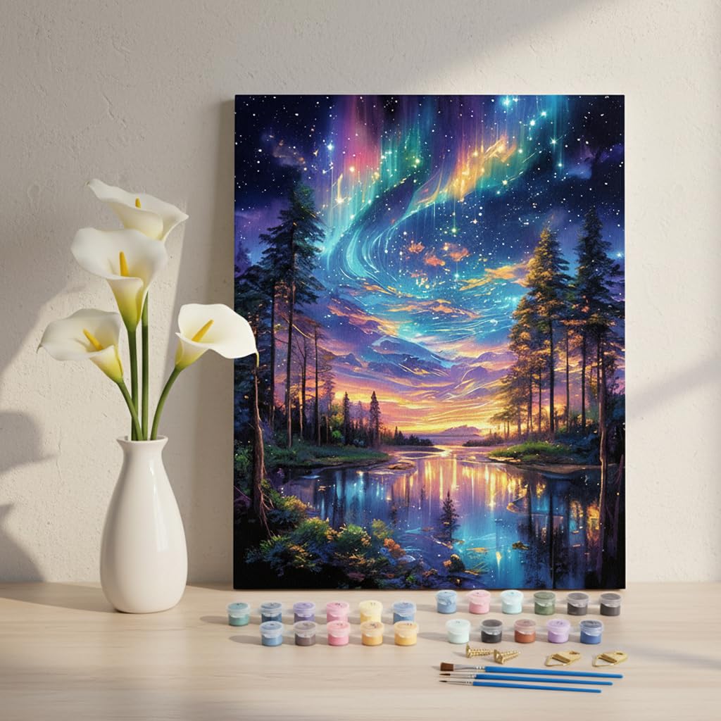 HASTHIP Aurora Forest Paint by Numbers Kit for Adults & Kids