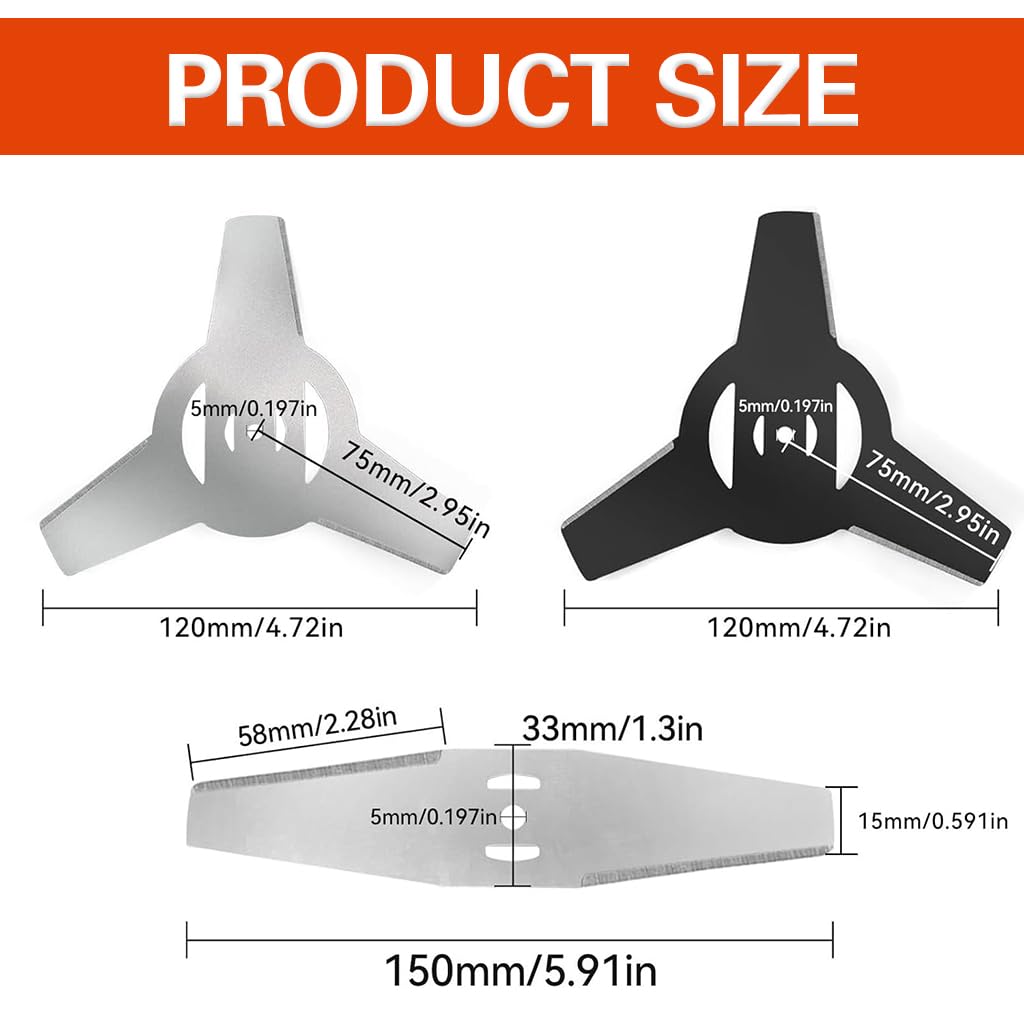 HASTHIP Weeder Blades Replacement 4 Pack for Grass Trimmers and Lawn Mowers | Manganese Steel Three-Point and Flat Blades