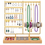 HASTHIP 4-Tier Jewelry Organizer Stand with 48 Earring Holes, 6 Hooks and White Wooden Storage Box