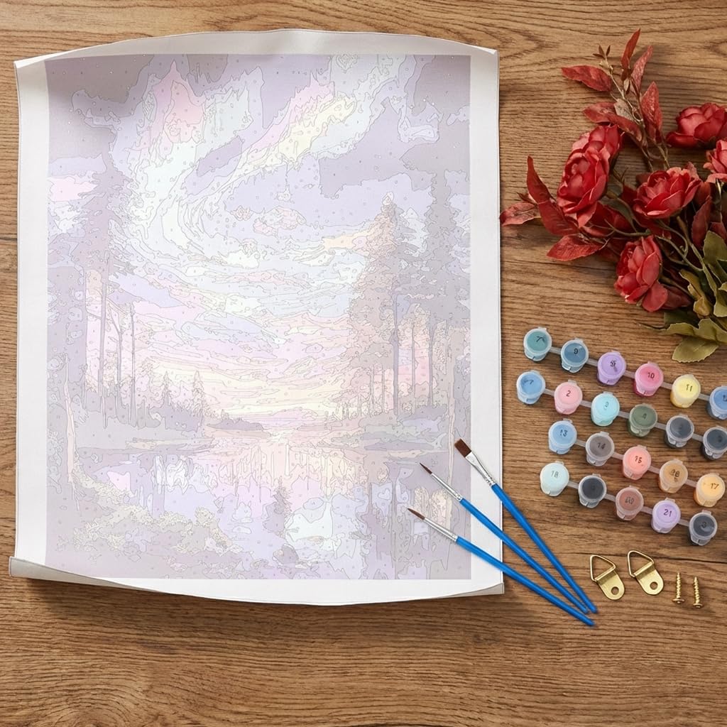 HASTHIP Aurora Forest Paint by Numbers Kit for Adults & Kids