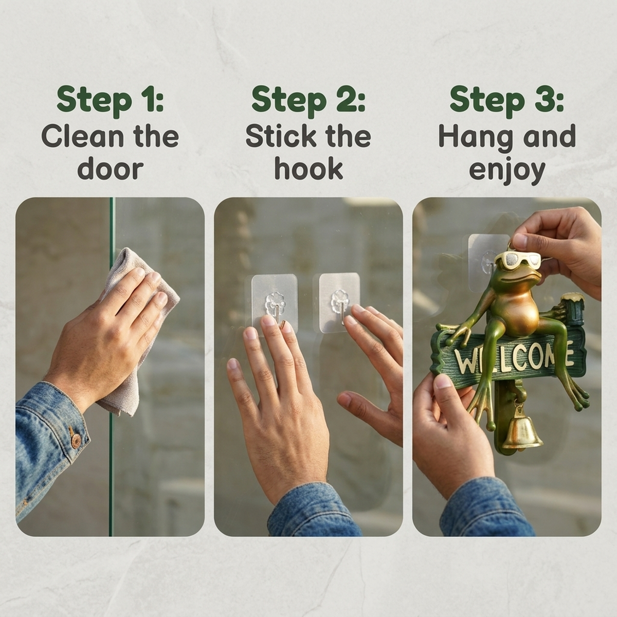 HASTHIP Frog Doorbell Sign with Resin Wall Decor, Metal Bell, Pre-Punched Hole, 15x15x5cm