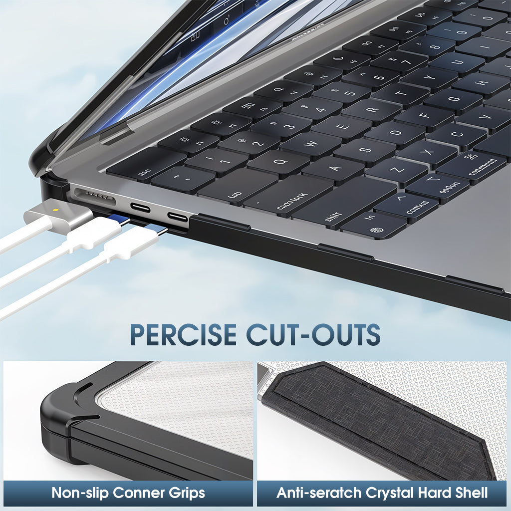 HASTHIP® Laptop Case Cover for MacBook Air 13.6 inch 2022/2024 Sleek Rugged Protective Laptop Case with Riser Feet One-piece Snap-On Case Cover with Ventilation Back, Compatible with M2 A2681/M3 A3113