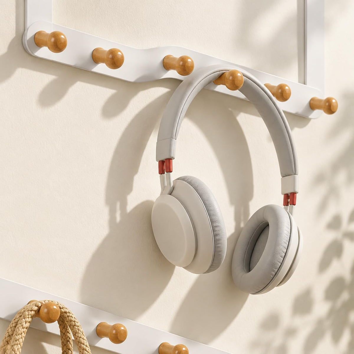 HASTHIP Over-the-Door Hook Rack with Six Non-Slip Wooden Hooks and No-Drill Hanging