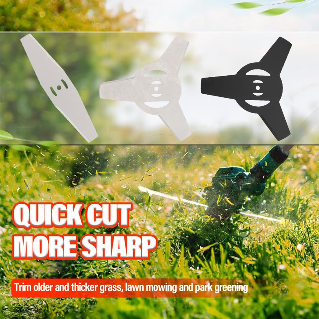 HASTHIP Weeder Blades Replacement 4 Pack for Grass Trimmers and Lawn Mowers | Manganese Steel Three-Point and Flat Blades