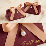 HASTHIP 10-Piece 5.1 x 3 in Favor Boxes with Gold Stamping, Ribbon, Wooden Ring and Pearl Closure