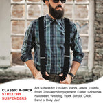 HASTHIP Suspenders for Men, 2 Inch Wide Elastic X-Back Braces with Leather Patch and Strong Clips, Adjustable Fit