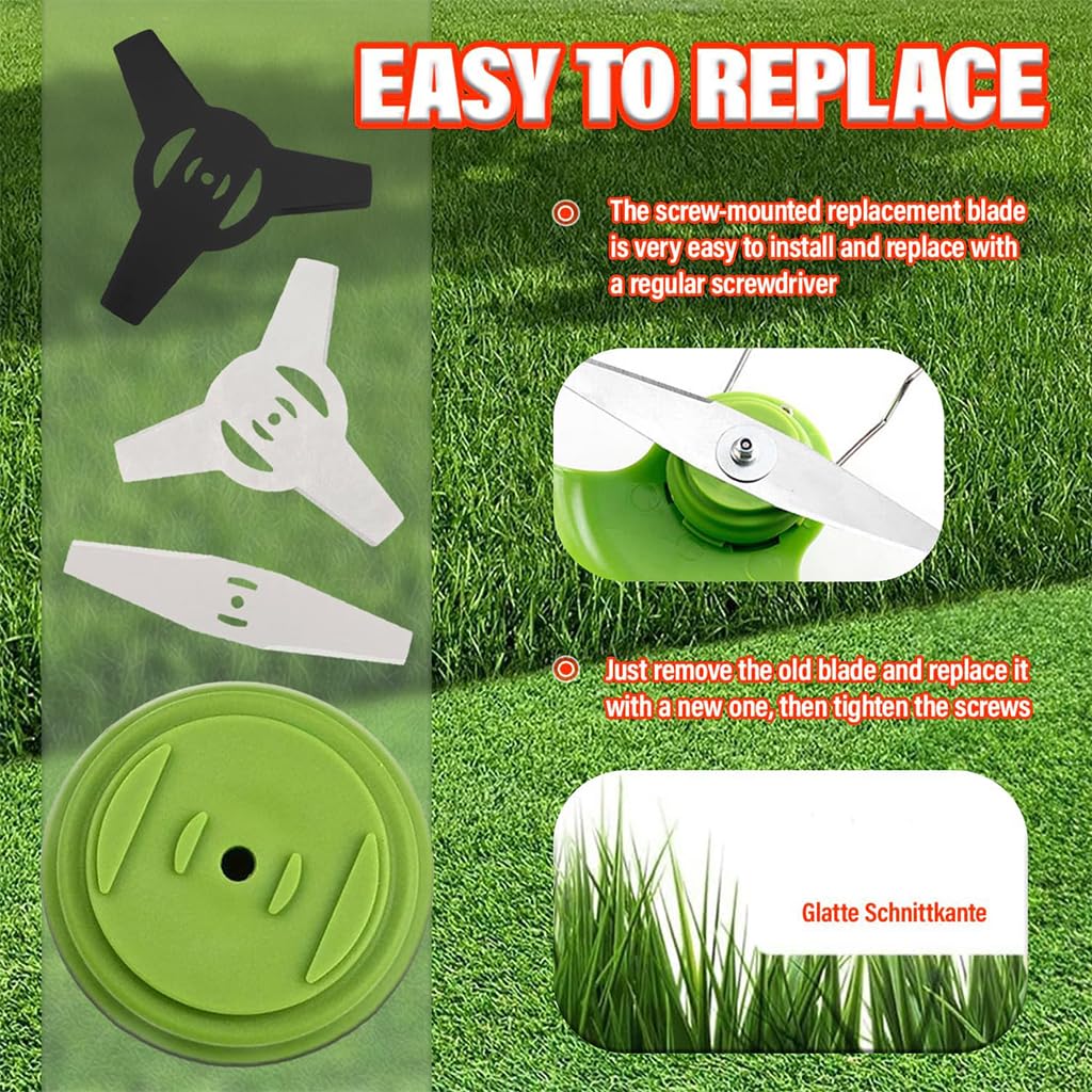 HASTHIP Weeder Blades Replacement 4 Pack for Grass Trimmers and Lawn Mowers | Manganese Steel Three-Point and Flat Blades
