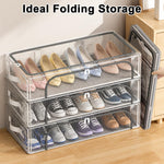 HASTHIP® 3PCS Under Bed Shoe Storage Box Organizer with Zip-up Cover,Stackable Foldable Shoe Container for Closet Space Saving,Clear Window Drawer for Sneakers Heels Boots